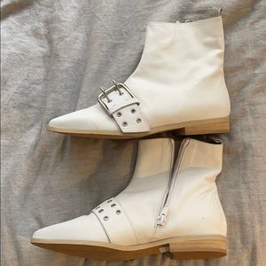 Barneys New York white buckle booties